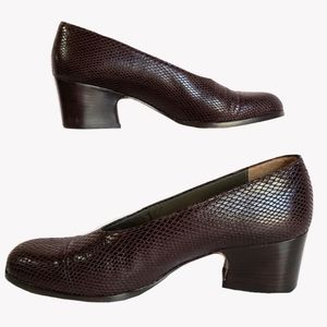 Vintage 60s Leather Embossed Block Kitten Heels by YSL - size 7.5 narrow